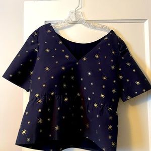 Sezane navy metallic star short sleeve top, size 38